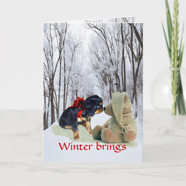 Cartão De Festividades Inglês Toy Spaniel Natal (Frente)