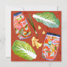 Cartão De Festividades Ingredientes de Kimchi Fermentação Picante Aquarel