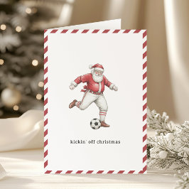 Cartão De Festividades Início de Natal do Papai Noel de Futebol
