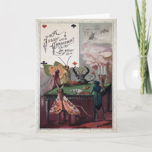 Cartão De Festividades Insetos de Natal vitorianos (Frente)