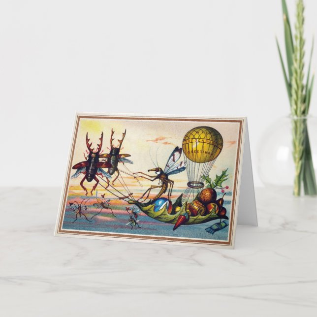 Cartão De Festividades Insetos Estranhos Vitorianos Antigos (Frente)