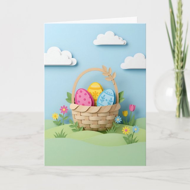 Cartão De Festividades Inspiring Easter Egg Basket Papercraft Flowers (Frente)