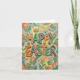 Cartão De Festividades Inspiring Happy Easter Floral Impasto Painting Art