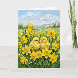 Cartão De Festividades Inspiring Spring Baby Chicks Daffodils Easter Art