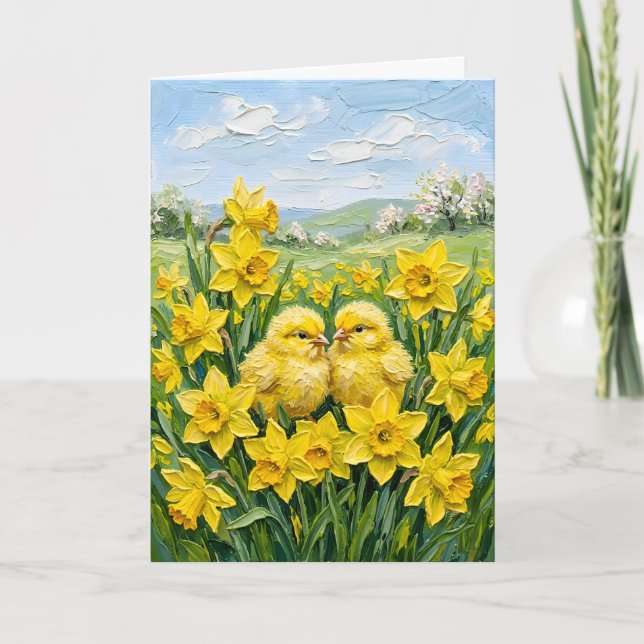 Cartão De Festividades Inspiring Spring Baby Chicks Daffodils Easter Art (Frente)