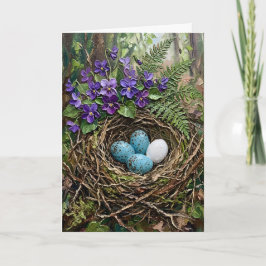 Cartão De Festividades Inspiring Spring Bird Nest Violets Impasto Easter