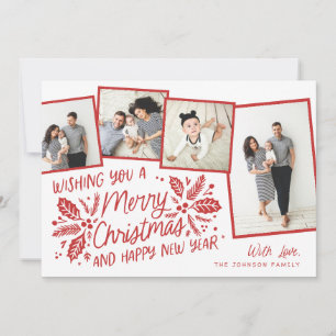 Cartão De Festividades Instantâneo Incluso Holly Vintage Vermelha 4 com V