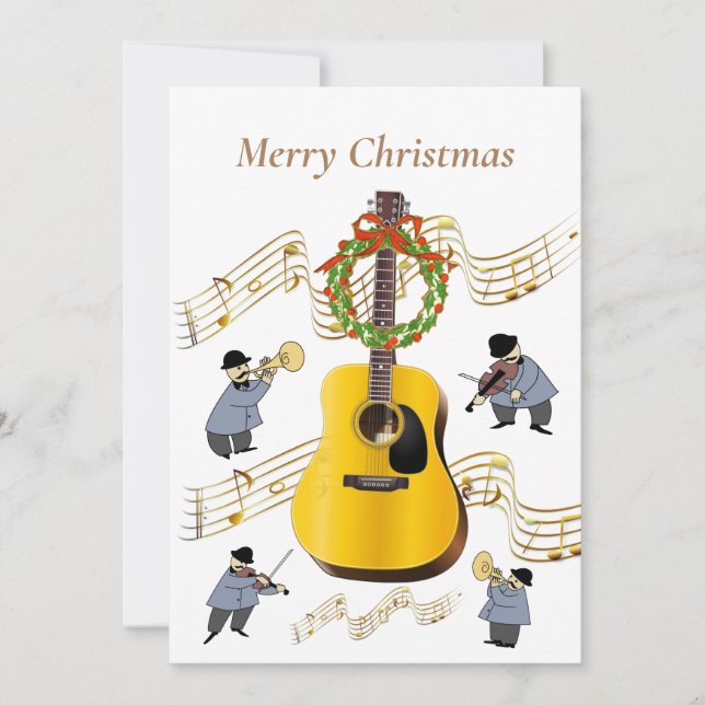Cartão De Festividades Instrumentos Musicais de Natal Violão (Frente)