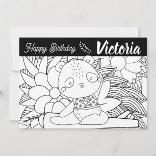 Cartão De Festividades Instrutor de Yoga Panda Aniversário Floral Colorid