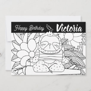 Cartão De Festividades Instrutor de Yoga Sloth Aniversário Floral Colorid
