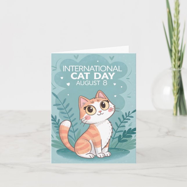 Cartão De Festividades International Cat Day Cute Whimsical Cat Art (Frente)