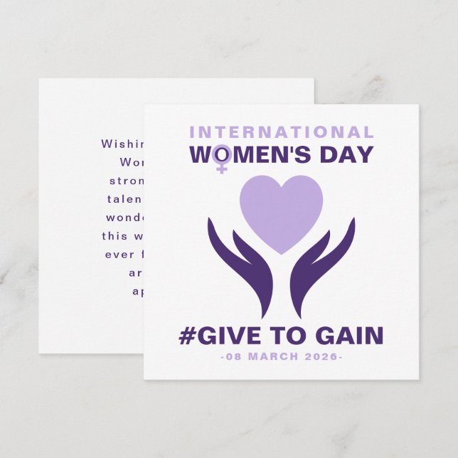 Cartão De Festividades International Women's Day Give To Gain 2026 (Frente/Verso)