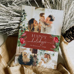 Cartão De Festividades Inverno Botânico Borgonha Vermelho Moderno Script<br><div class="desc">Esta coleção apresenta flores vermelhas em aquarela,  frutas vermelhas e folhagens de inverno com tipografia moderna e elegante,  com um fundo de padrão botânico de inverno.</div>