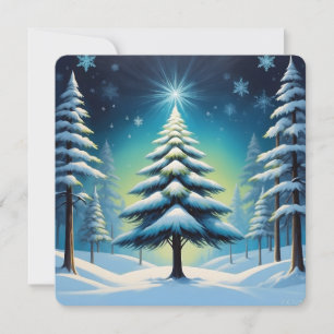 Cartão De Festividades Inverno na Floresta com Neve e Estrela Brilhante