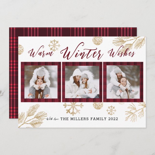 Cartão De Festividades Inverno Quente Deseja 3 Colagem Fotográfica (Frente/Verso)