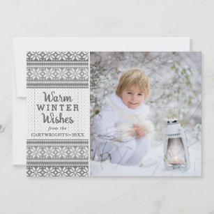 Cartão De Festividades Inverno Quente Deseja Cinza Fotográfica de Floco d