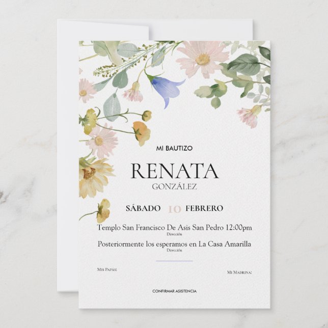 Cartão De Festividades Invitación Bautizo (Frente)