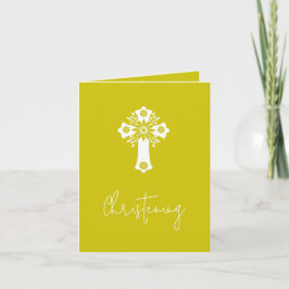 Cartão De Festividades Invitation Floral Cross Christening Yellow
