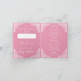 Cartão De Festividades Invitation (write) Floral Cross Baptism Rose Pink