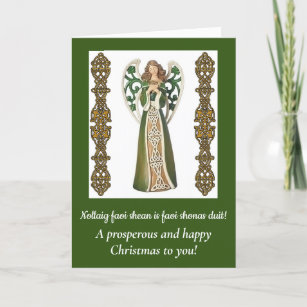 Cartão De Festividades Irish Angel & Blessing Foled Chritmas Card