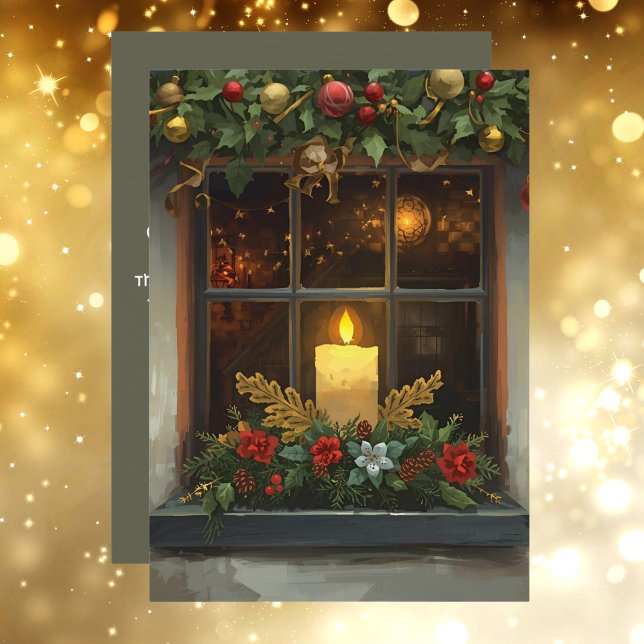 Cartão De Festividades Irish Blessing Candle in Window Merry Christmas (Criador carregado)