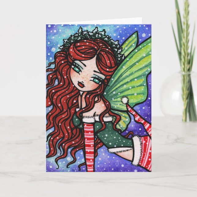 Cartão De Festividades Irish Christmas Fae Fairy Snow Fantasy Card (Frente)