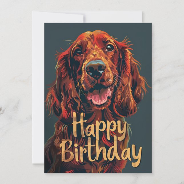 Cartão De Festividades Irish Setter Happy Birthday (Frente)