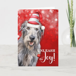 Cartão De Festividades Irish Wolfhound Cachorro Liberta a Alegria Natal