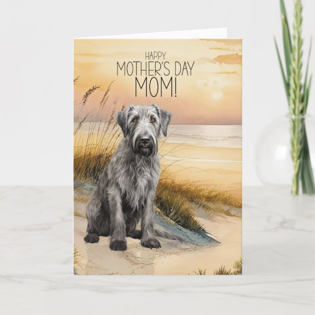Cartão De Festividades Irish Wolfhound Dog Sunset Beach Mother's Day (Frente)