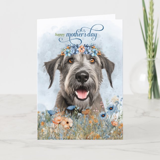 Cartão De Festividades Irish Wolfhound Dog Wildflowers Mother's Day (Frente)