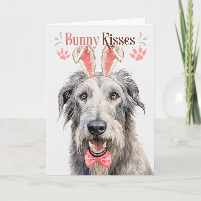 Cartão De Festividades Irlandês Wolfhound Dog em Bunny Ears para Páscoa (Frente)