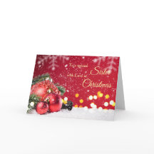 Irmã, bolas vermelhas de Natal, galho de abeto