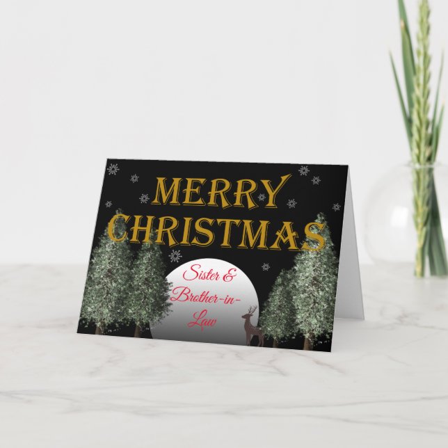 Cartão De Festividades Irmã de Natal Marido Moonlit Deer Tradicional (Frente)