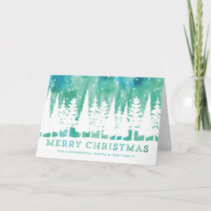 Cartão De Festividades Irmã do Céu Watercolor e seu Natal Familiar