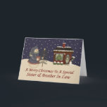Cartão De Festividades Irmã e Irmão Especiais De Snowman De Natal Em Dire<br><div class="desc">cartão</div>