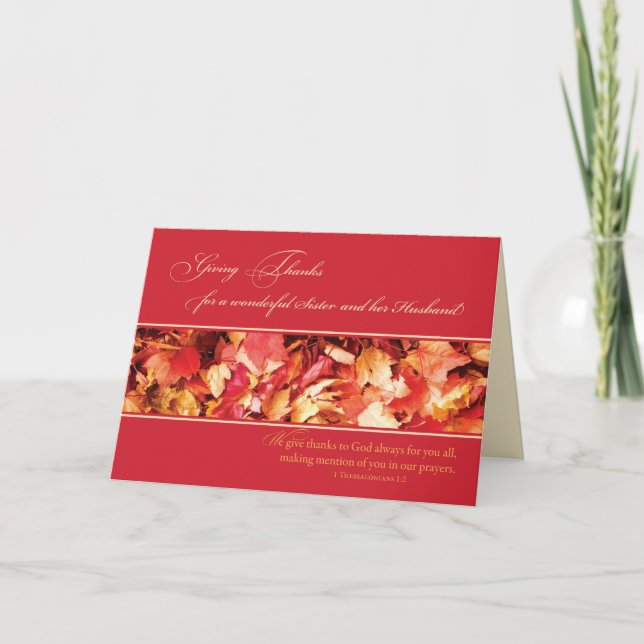 Cartão De Festividades Irmã e Marido, Ação de Graças Religiosa, Folga (Frente)