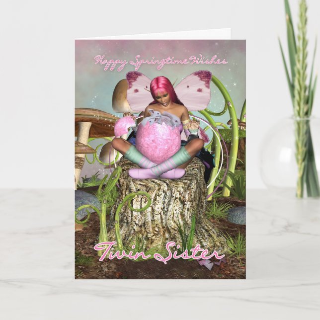 Cartão De Festividades Irmã Gêmea - Placa de Páscoa de Fada em Springtime (Frente)