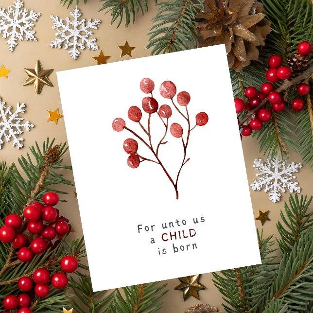 Cartão De Festividades Isaiah 9:6 Christmas Greeting Card (Christmas greeting card with red berry branch and Isaiah 9:6 Bible verse on white festive background)