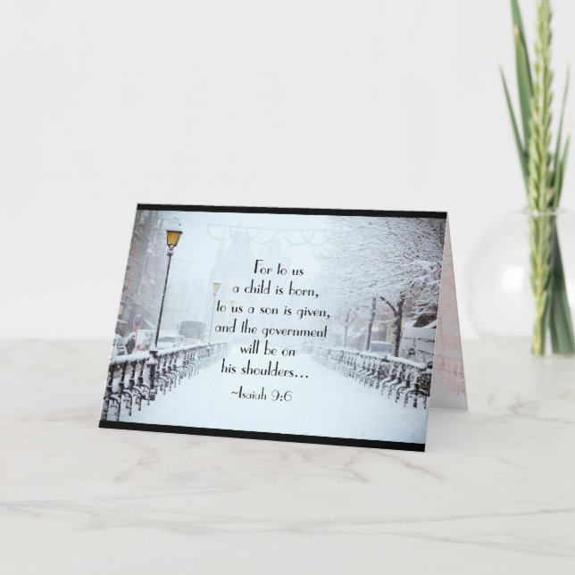 Cartão De Festividades Isaiah 9:6 Para nós uma Criança é Nascer, Natal (Frente)