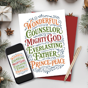 Cartão De Festividades Isaiah 9 Colorida Bíblia de Natal Verso
