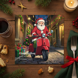 Cartão De Festividades Itália Roma Papai Noel Vespa Natal