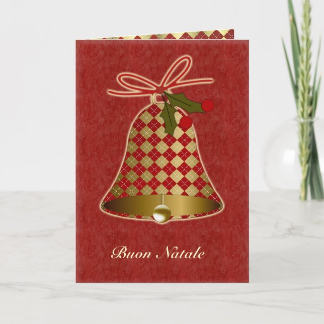 Cartão De Festividades Italian Christmas Card with bell and holly (Frente)