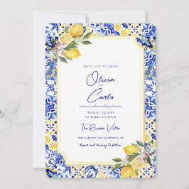Cartão De Festividades Italian Mediterranean Tile Lemon Wedding