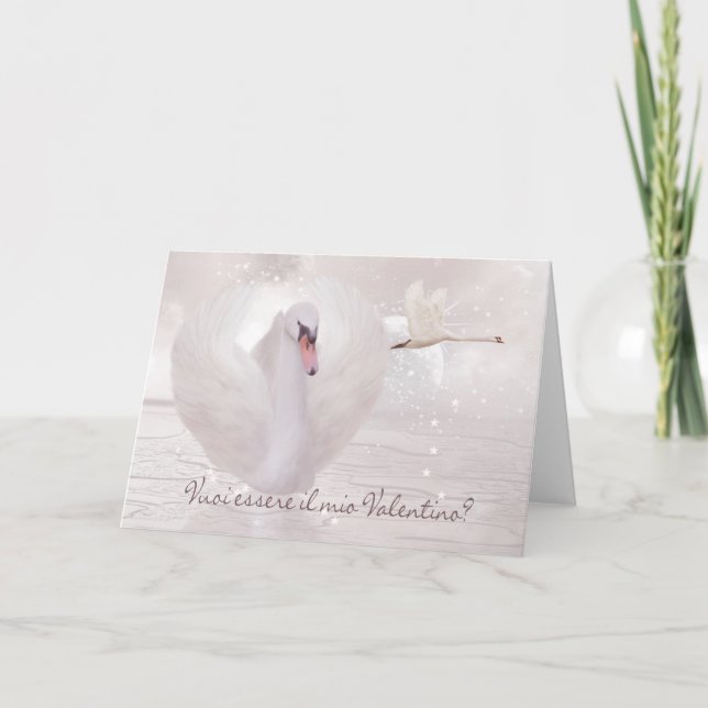 Cartão De Festividades Italian Valentine's Day Card - Swan's In Pink (Frente)