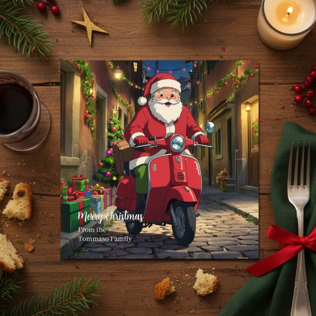 Cartão De Festividades Italy Rome Santa Claus Vespa Christmas  (Criador carregado)
