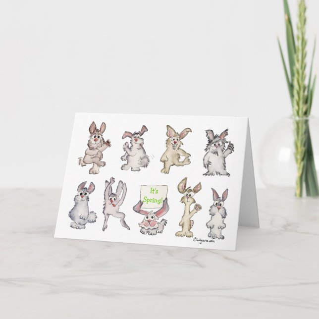 Cartão De Festividades It's Spring Cartoon Rabbits Easter - Customized (Frente)