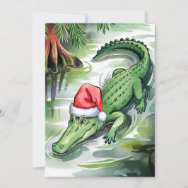 Cartão De Festividades Jacaré de Papai Noel Nadando no Bayou