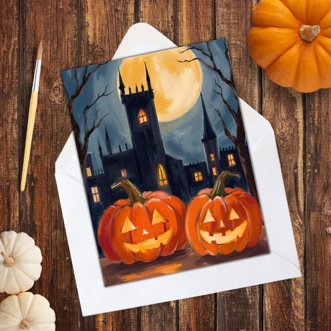 Cartão De Festividades Jack-O-Lantern Fright | Halloween Spooky Pintado (Criador carregado)