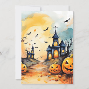 Cartão De Festividades Jack O’Lanterns Bats Halloween Igreja Assombrada
