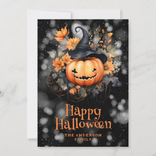 Cartão De Festividades Jack O'Lanterna Placa Floral Feliz de Halloween